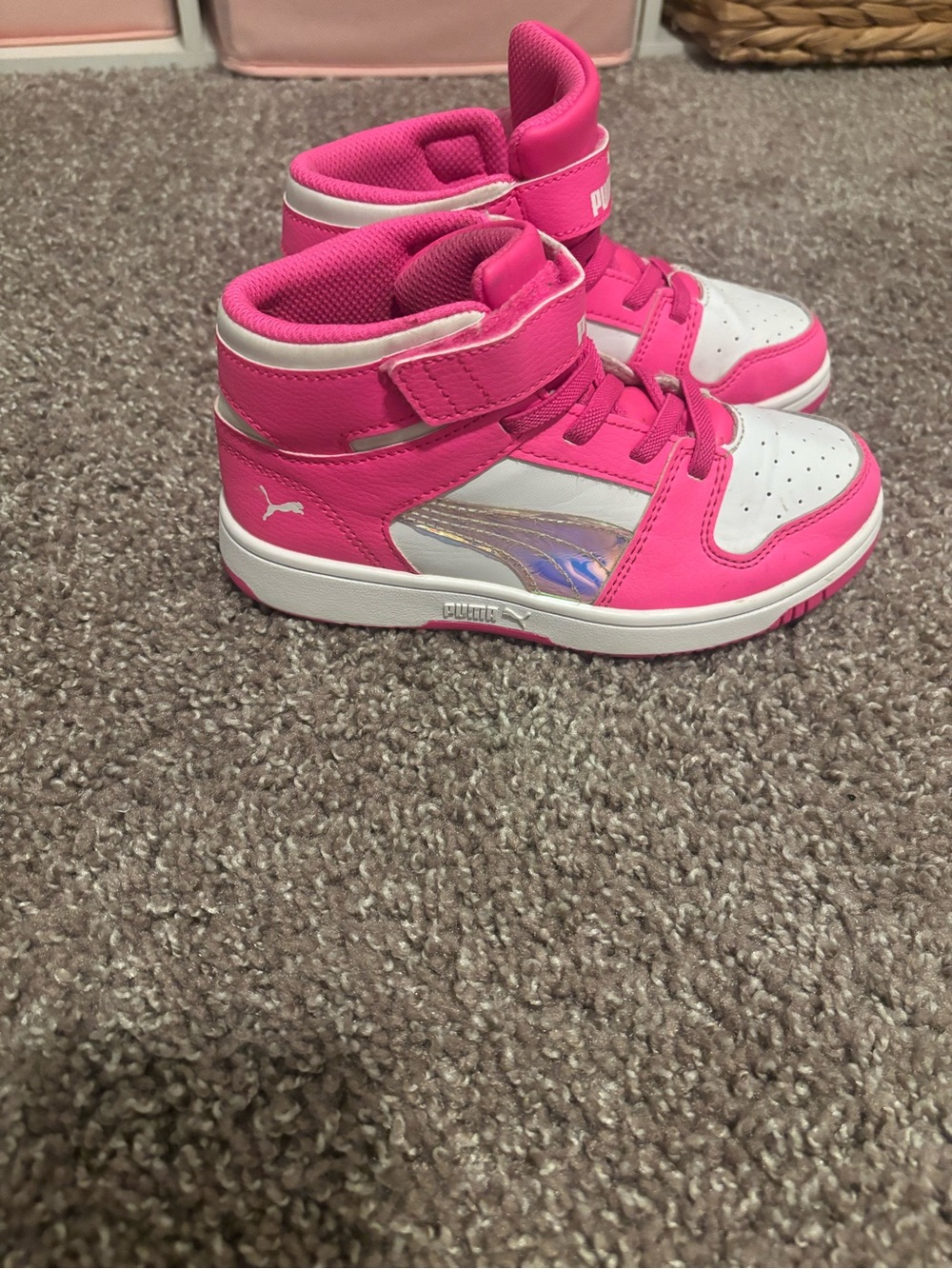 Puma Kids Hot Pink and White High-Top Sneakers
